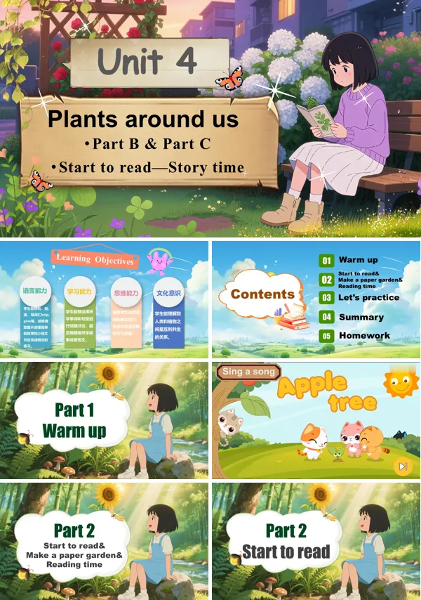 人教三年级英语上册Unit4第6课时Part B Start toread&Part Cmake a paper gardenPPT课件含教案