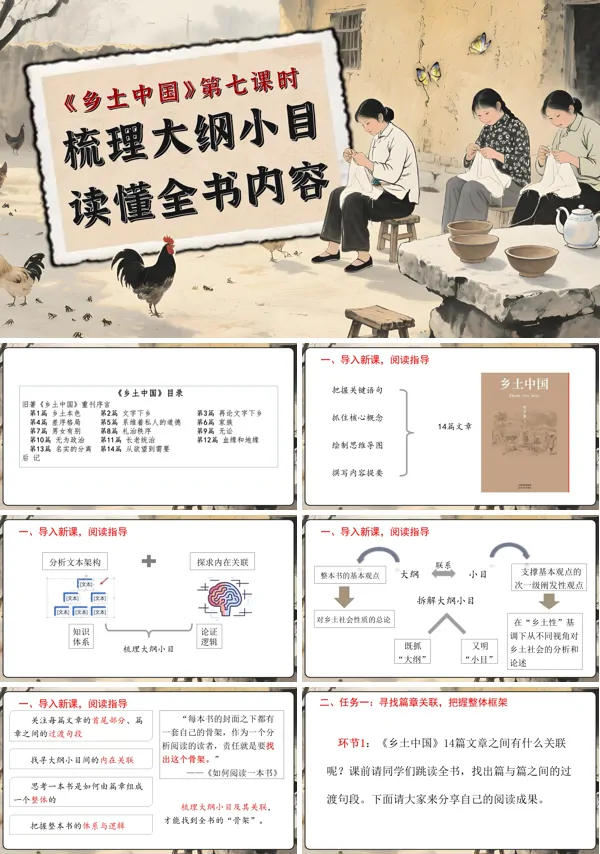 高一语文同步备课系列统编必修上册《乡土中国》第7课时：梳理大纲小目，读懂全书内容PPT课件含教案