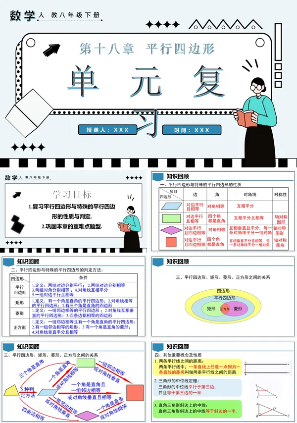 八年级数学下册第十八章平行四边形单元复习PPT课件含教案