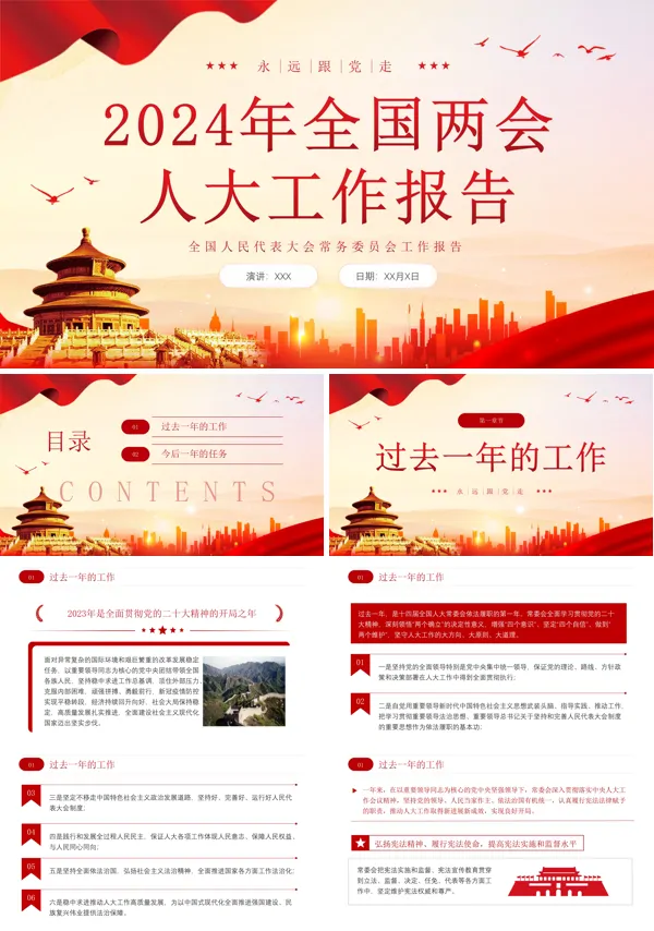 2024年全国两会人大工作报告摘要版PPT专题党课