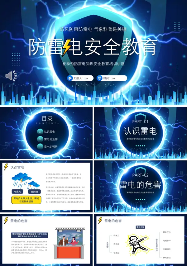 夏季预防雷电知识安全教育培训讲座课件PPT