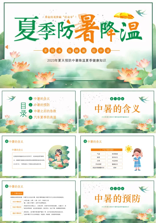 夏季防暑降温宣传知识教育PPT课件模板