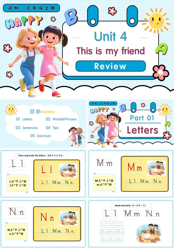 三年级英语上册译林Unit4 This is my friend单元复习PPT课件含知识清单