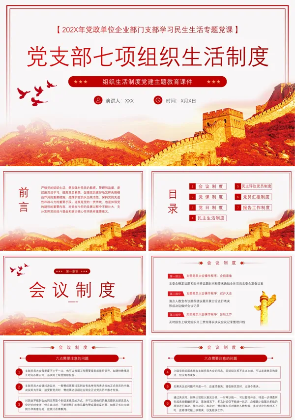 2024党支部七项组织生活制度PPT专题党课