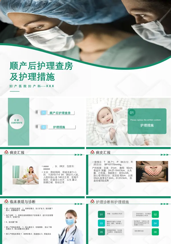 顺产产后护理查房PPT下载模板