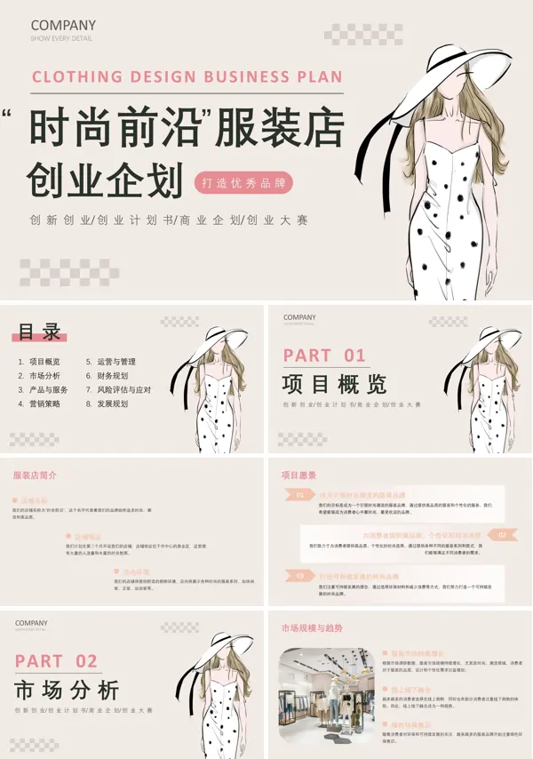 创新创业大赛服装店创业计划书PPT动态模板含讲稿