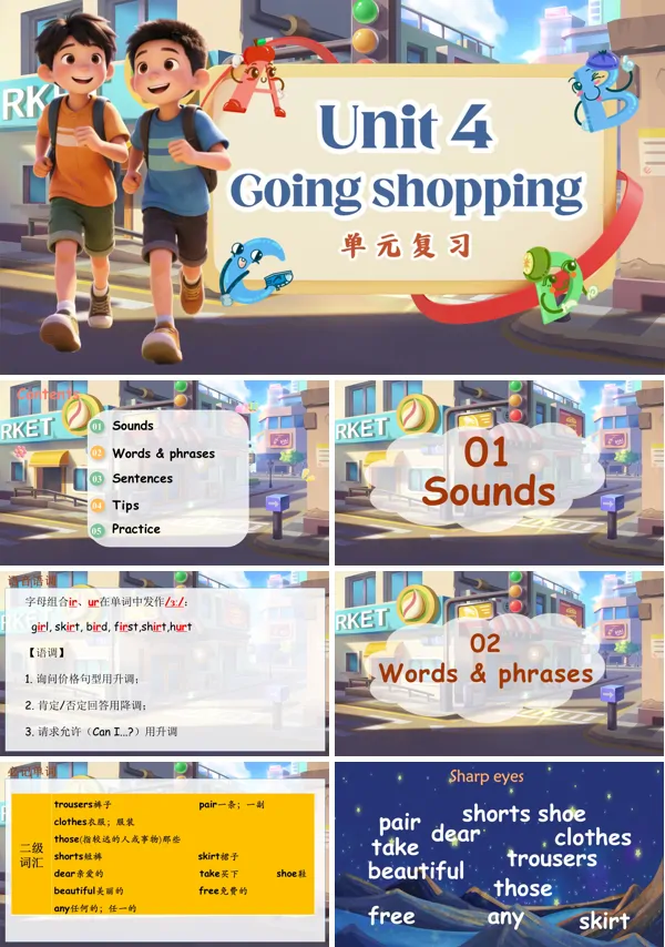 四年级下册《Unit 4 Going shopping》英语人教PEPppt复习课件（知识清单）