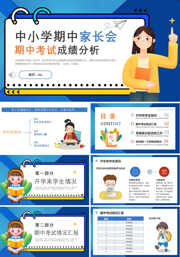 期中考试成绩分析家长会PPT