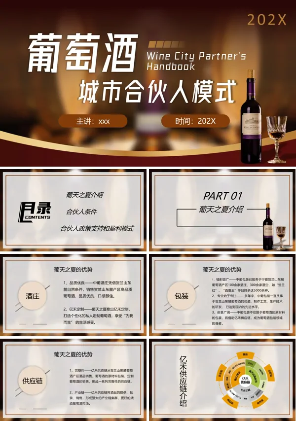 葡萄酒城市合伙人运营模式分析介绍动态PPT模板含讲稿