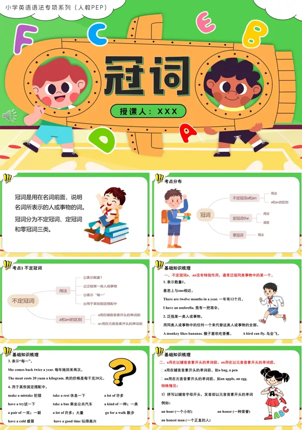 人教PEP小学英语语法专项系02.冠词列PPT课件（含知识清单+专项训练）