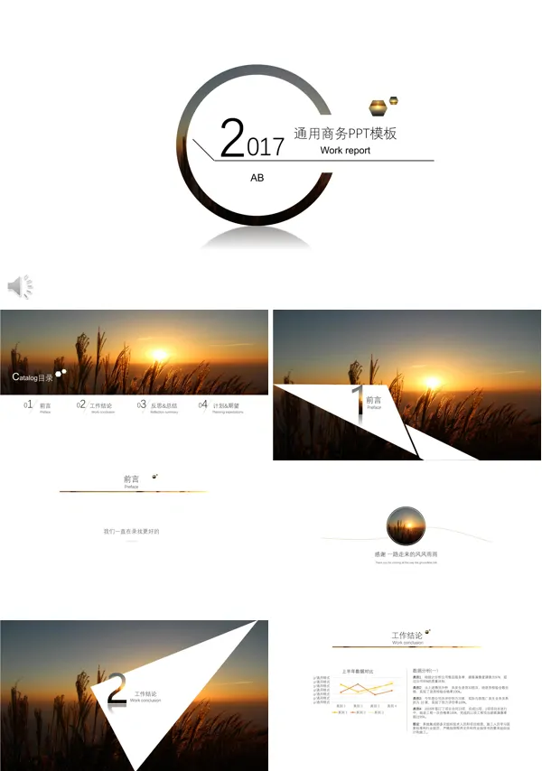 欧美线条清新风格总结汇报PPT模板