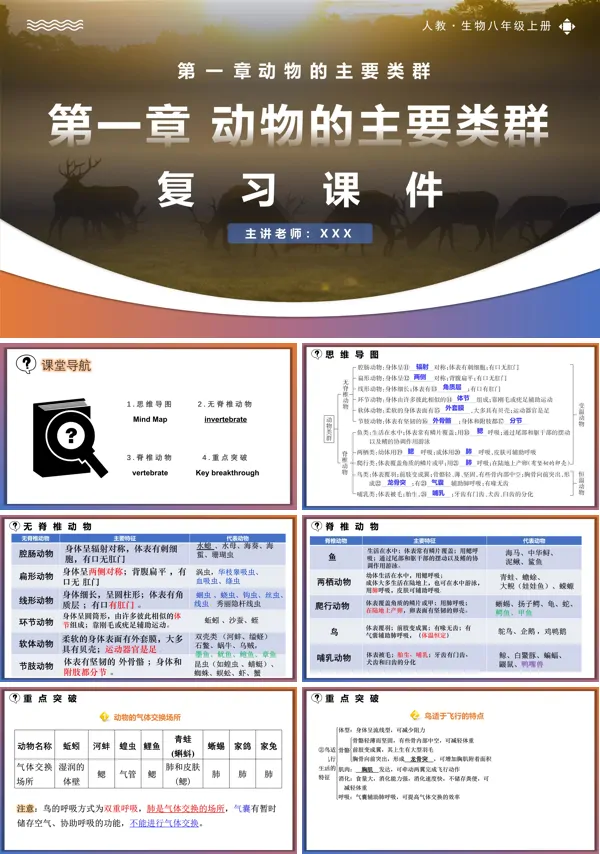 人教八年级生物上册第五单元第一章动物的主要类群复习课件PPT课件含教案