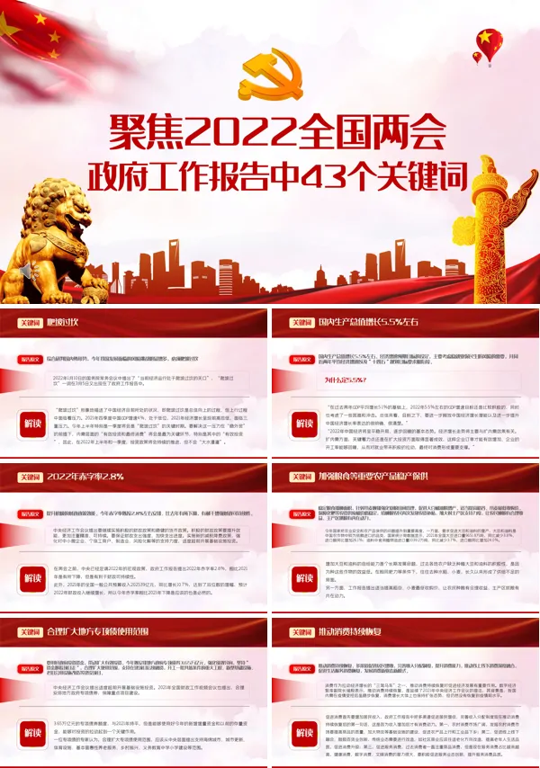 聚焦2022全国两会政府工作报告中43个关键词解读PPT党课课件