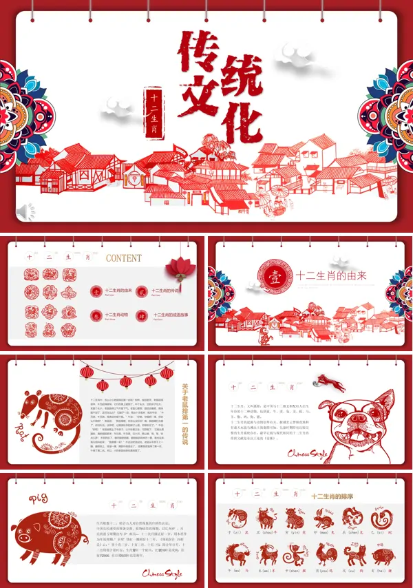 中国风十二生肖传统文化PPT模板