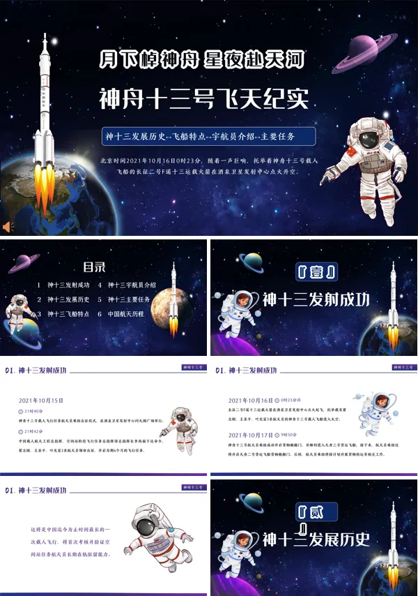神舟十三号飞船发射成功PPT