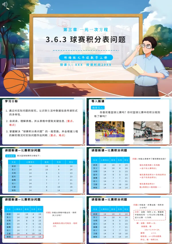 七年级球赛积分表问题教学设计PPT课件