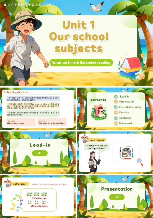 四年级上册译林版三起新教材 Unit 1 第3课时 Wrap-up time&Extended reading（教学课件）ppt课件含教案