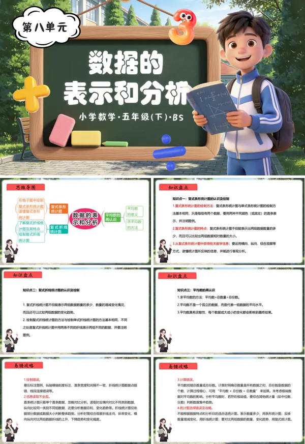 五年级数学下册北师大 第八单元 数据的表示和分析（复习课件）ppt课件（知识清单+单元检测卷）