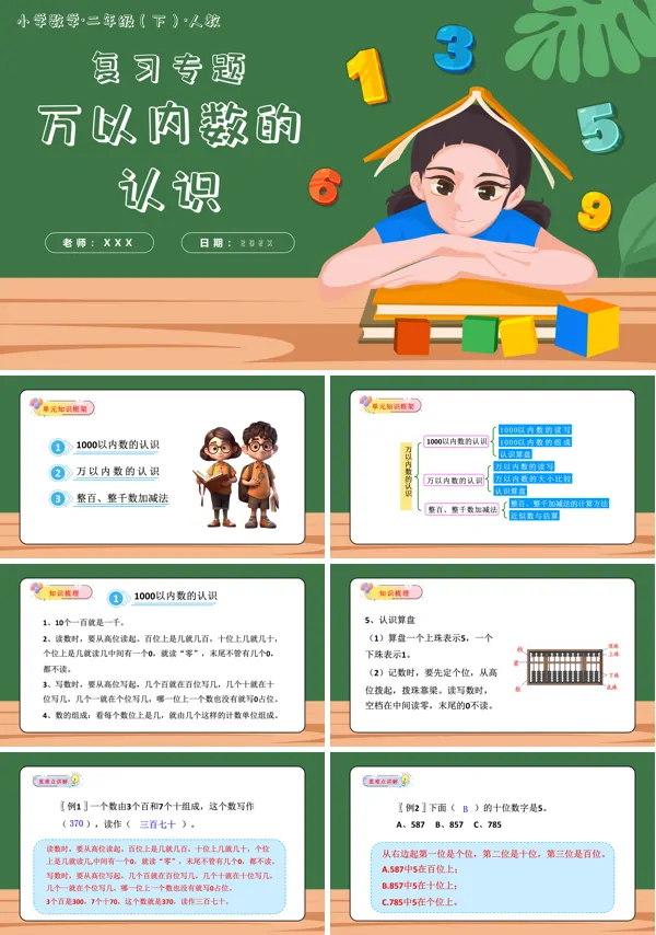 二年级数学下册人教第七单元万以内数的认识单元复习课件PPT课件含教案