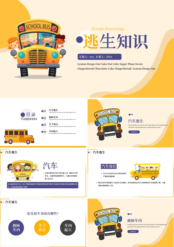 校车汽车逃生知识安全教育PPT