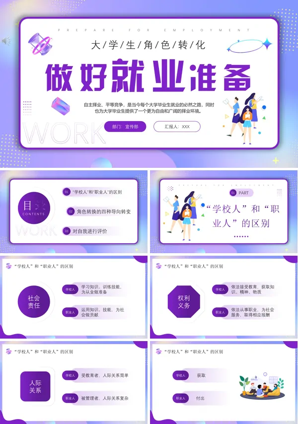 大学生角色转换做好就业准备培训PPT模板