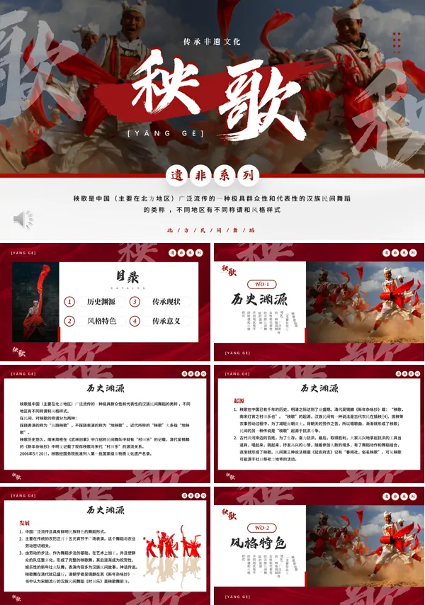中国风非遗系列之秧歌文化介绍PPT