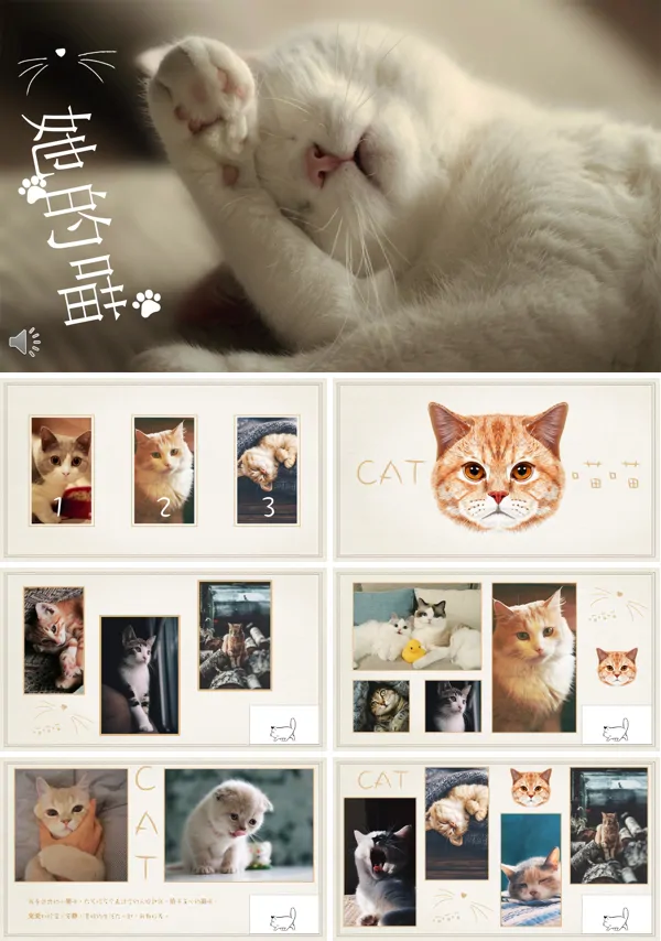 超可爱猫咪宠物相册PPT模板