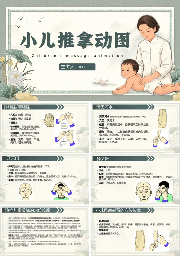 小儿推拿动图演示专题课件PPT模板含讲稿