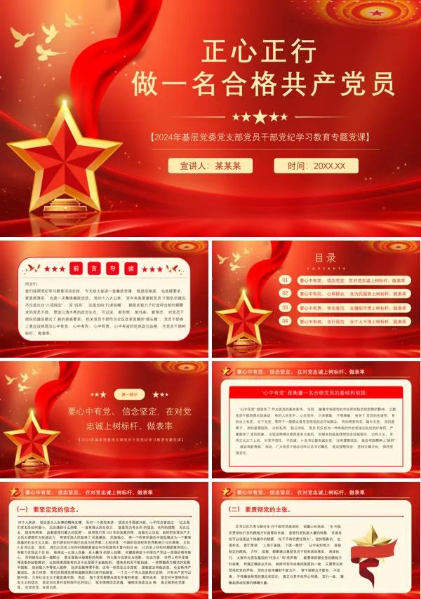 2024党纪学习教育做一名合格共产党员正心正行党课ppt模板