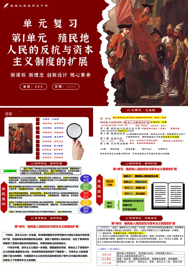 部编九年级历史下册第一单元殖民地人民的反抗与资本主义制度的扩展单元复习PPT课件含教案