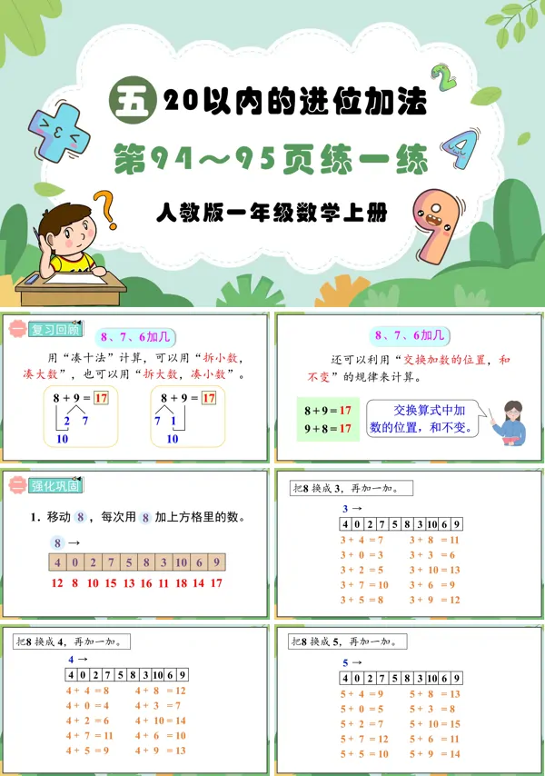 人教版一年级数学上册20以内的进位加法第94～95页：练一练PPT课件