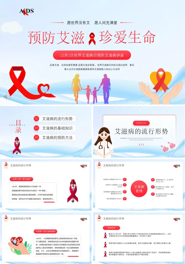 预防艾滋病健康知识讲座PPT课件模板