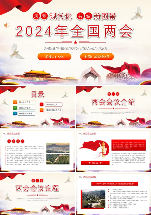 2024年工作报告全国两会总结PPT专题党课