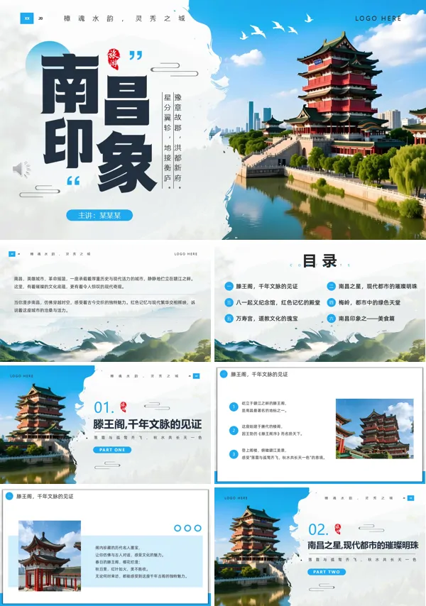 南昌印象旅游介绍PPT模板含讲稿