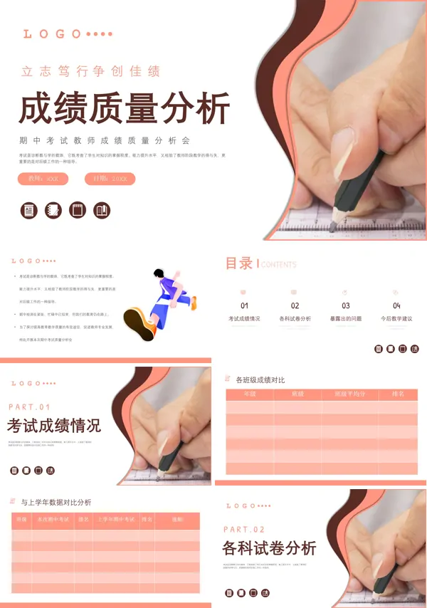 期中期末考试成绩质量分析会PPT动态模板