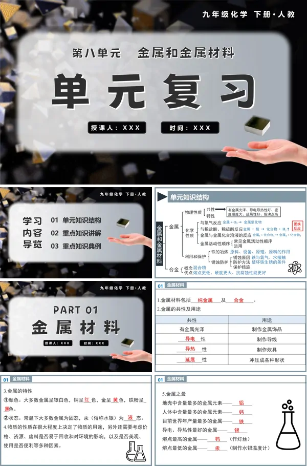 九年级化学下册人教第八单元金属和金属材料单元复习课件PPT课件含教案