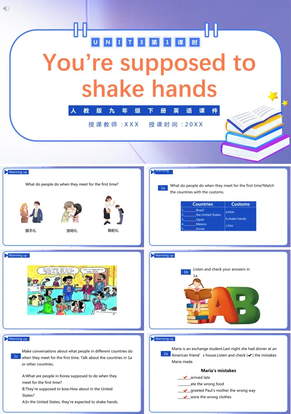 九年级英语下册《You’re supposed to shakehands》第1课时的PPT模板