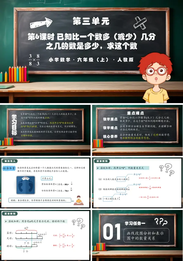 人教版六年级数学上册第三单元第06课时已知比一个数多（或少）几分之几的数是多少，求这个数PPT课件含教案
