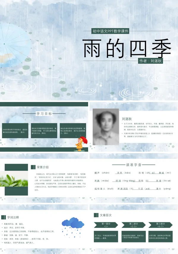 于初中语文人教版七年级课文《雨的四季》课件PPT