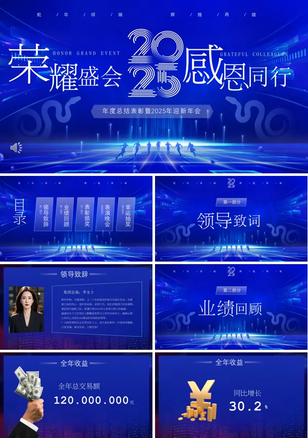 企业2025年终颁奖晚会年会PPT模板含讲稿
