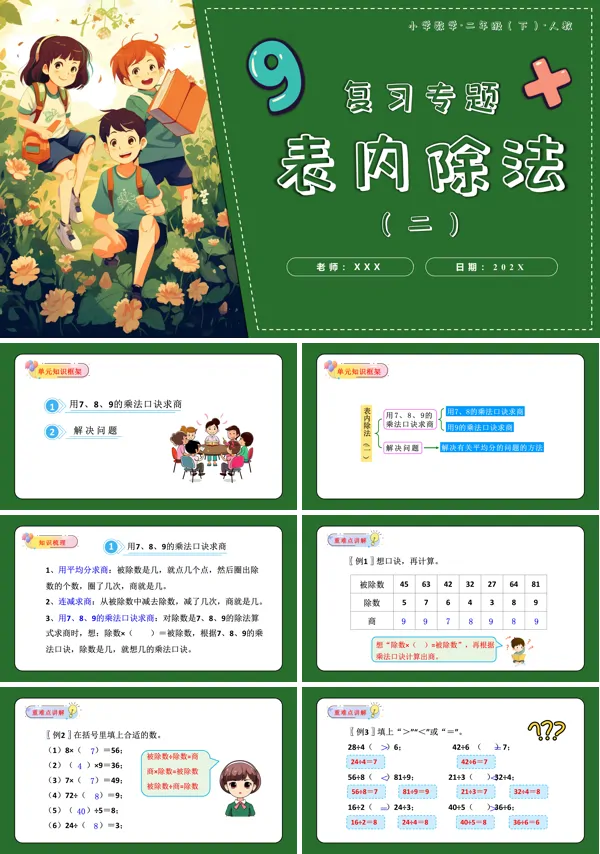 二年级数学下册人教第四单元表内除法（二）单元复习PPT课件含教案