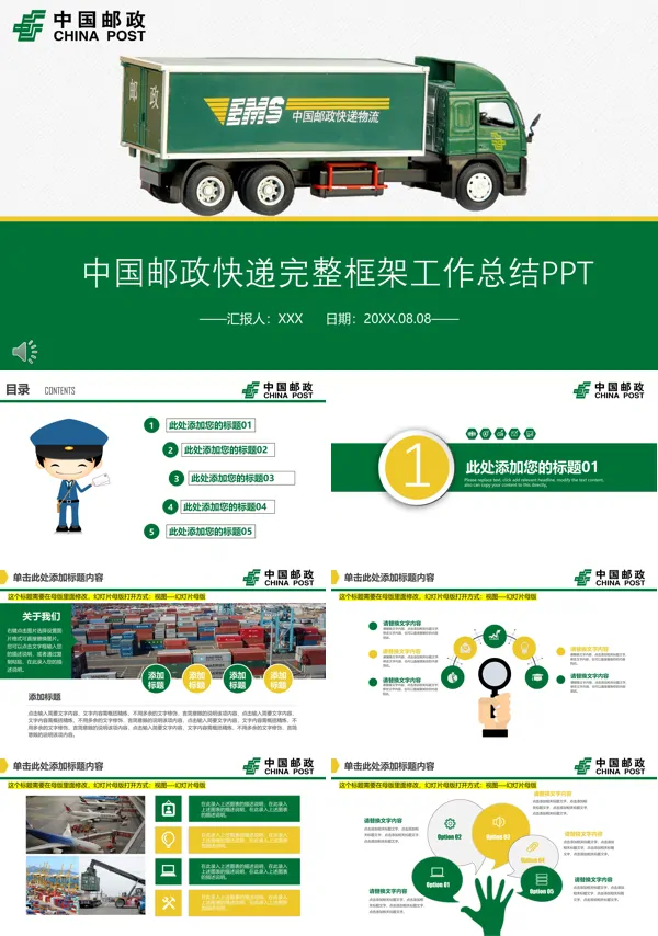 中国邮政快递专属完整框架工作总结PPT模板