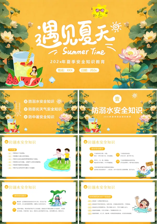 夏季安全生产培训防雷电防洪防火防暑降温常识课件PPT模板