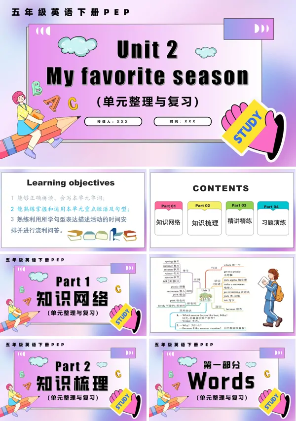 五年级英语下册Unit 2 My favourite season复习课件PPT课件含教案
