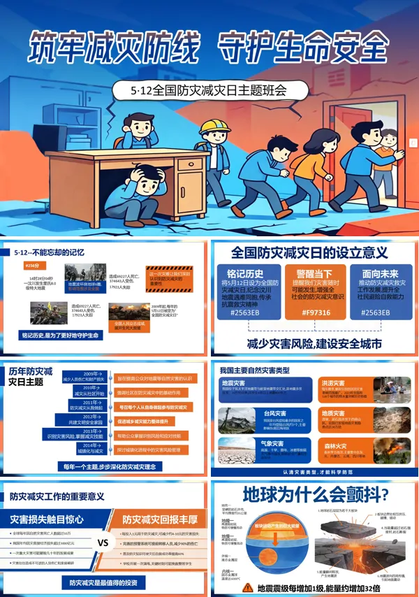 筑牢减灾防线守护生命安全主题班会PPT模板含讲稿