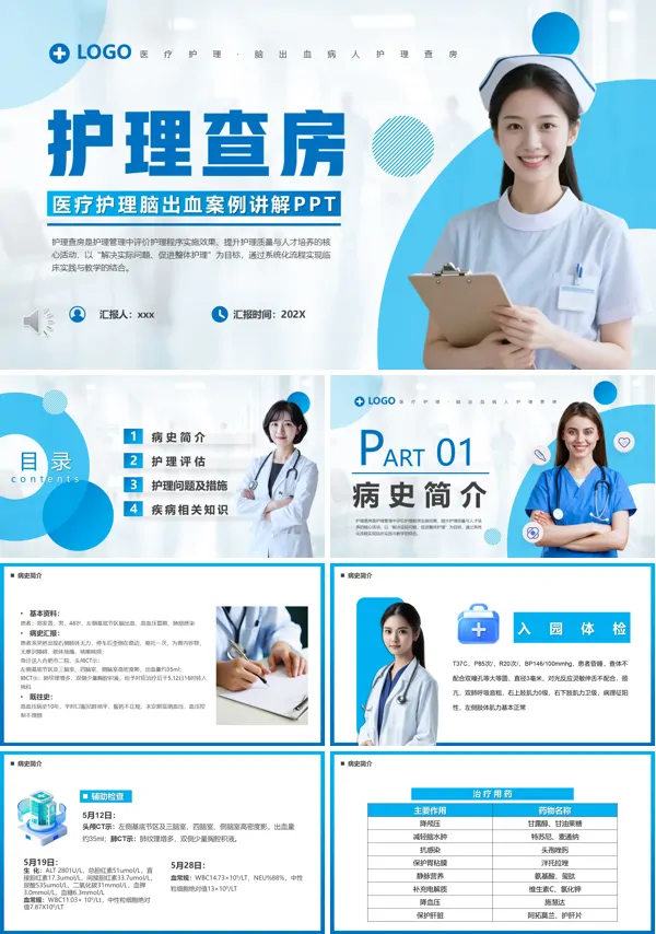 脑出血护理查房PPT模板含讲稿