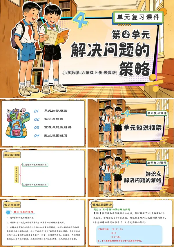 六年级数学上册苏教 第四单元 解决问题的策略（复习课件）ppt课件（知识清单+单元测试）