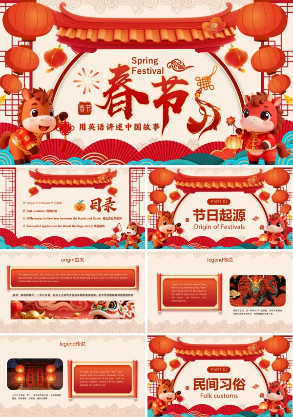 春节英文介绍PPT模板含讲稿