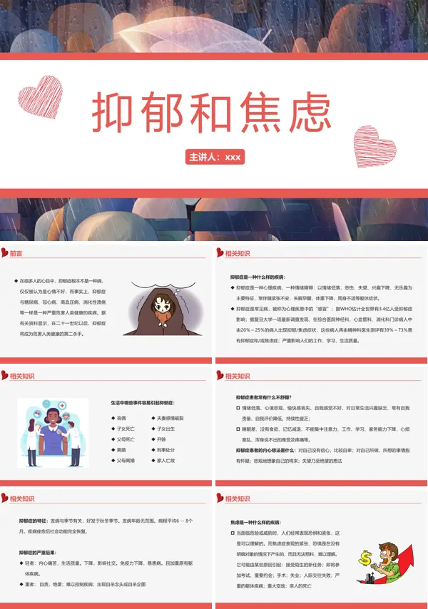 抑郁和焦虑ppt动态模板