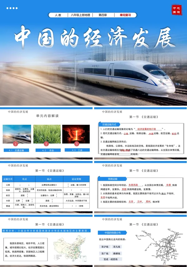 八年级地理上册人教第四章中国的经济发展单元复习课件PPT课件含教案